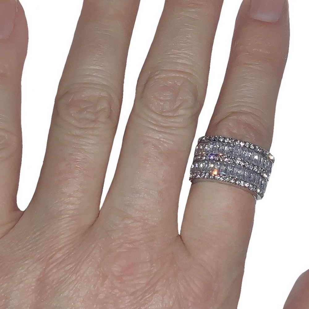 Silver Plated AAA CZs Layered Ring - Picture 2 of 5
